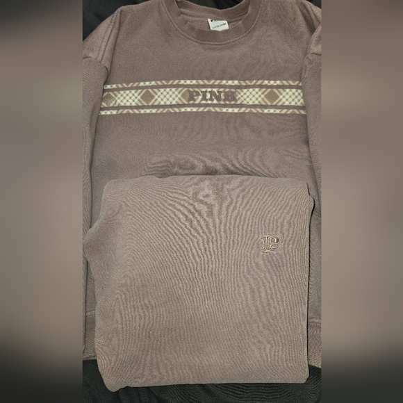 PINK Victoria's Secret Sweatshirt and Joggers Set. Toupe Dusty Pink. Ivy Fleece - Picture 5 of 7